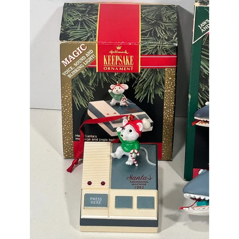 1992 Hallmark Keepsake Ornaments Santa Answering Machine & Shark Lot of 2